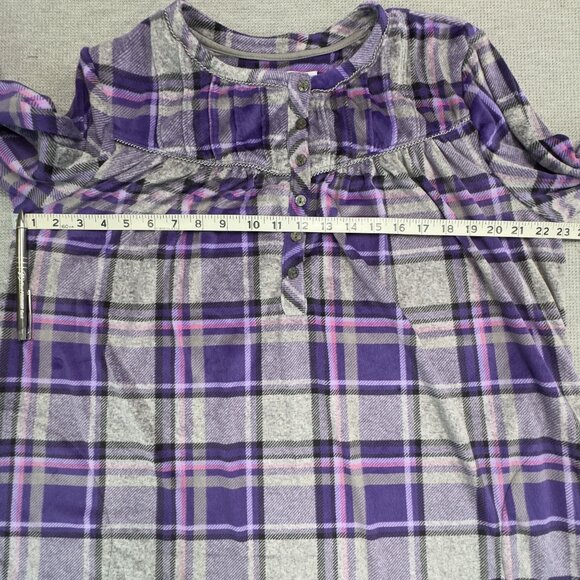 Aria Collection Purple Gray Plaid Long-Sleeve Nightgown Size L Soft PJs Pockets - Picture 10 of 16